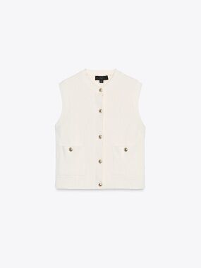 Zara Cream Knit Button Vest with Gold Buttons